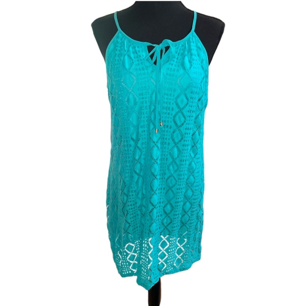 Lily Rose Dress Spaghetti Strap Crochet Lace Mini Dress Size Small Aqua Blue NWT